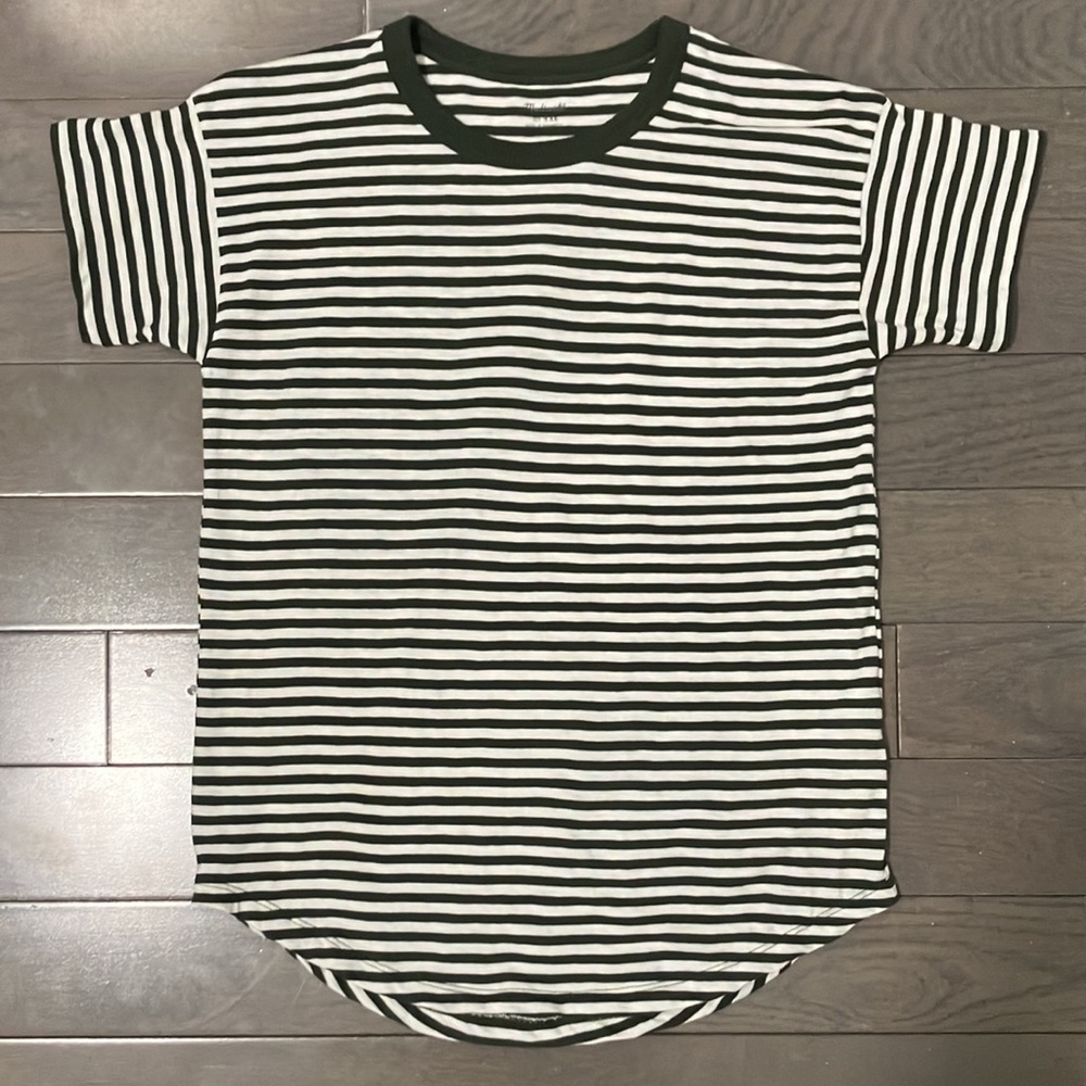 NWT Madewell Whisper Cotton Rib-Crewneck Tee in Damien Stripe Size XXS